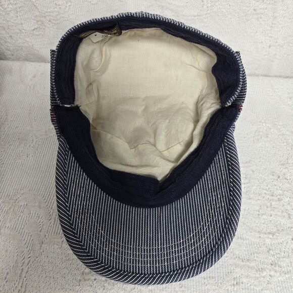 Basiquenti Blue White Striped Train Conductor Hat Lined Double Button TokyoJapan - Picture 8 of 10